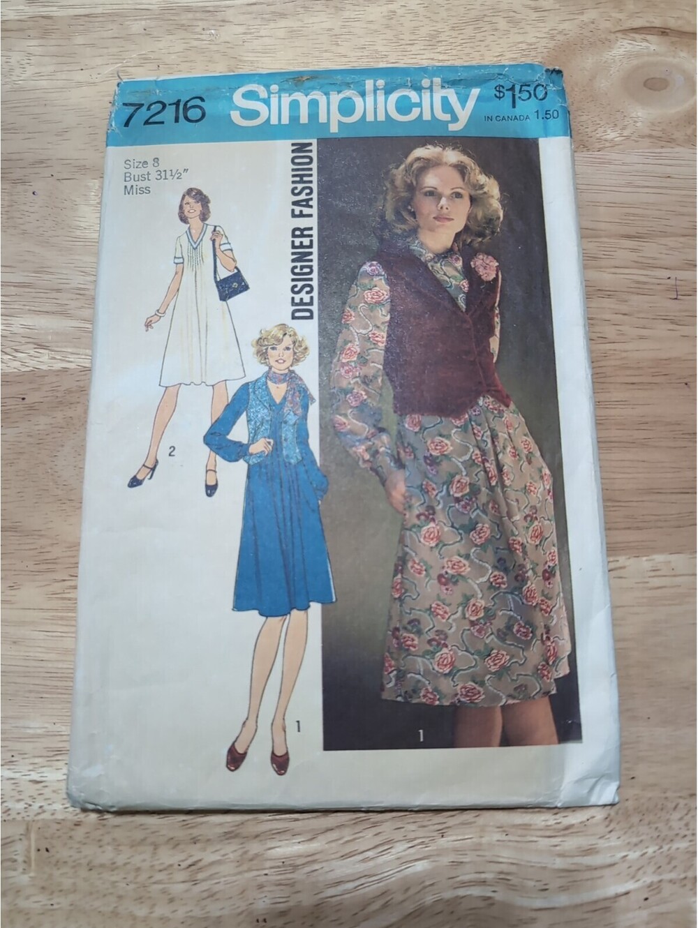 Vintage 1975 PATTERN Misses' DRESS & VEST Sz 8, Bust 31.5 CUT Simplicity 7216